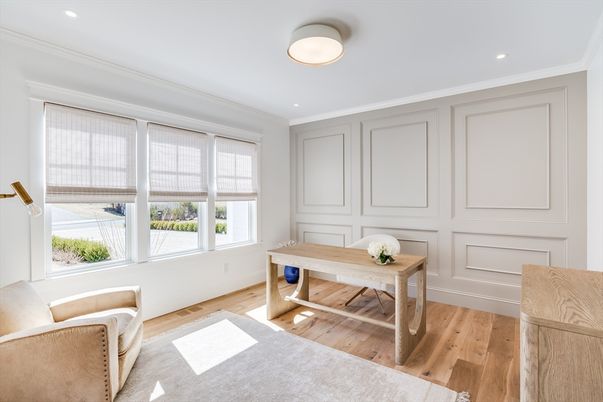 Home Office, Interior, Recessed Lighting, Wood Texture Flooring