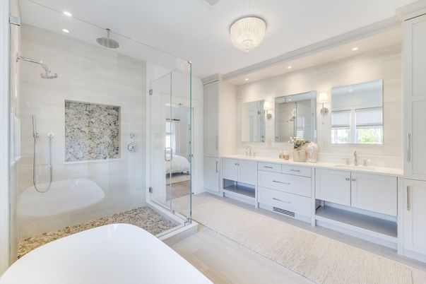 Bathroom, Dual Sink Vanities, Glass Shower, Interior, Recessed Lighting
