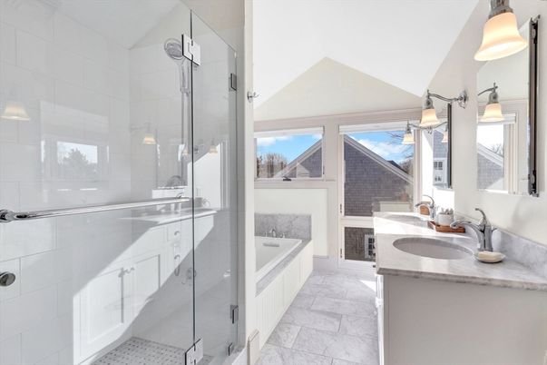 Bathroom, Dual Sink Vanities, Glass Shower, Interior, Marble