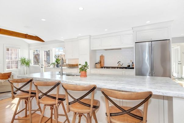 Interior, Kitchen, Recessed Lighting, Stainless Steel Appliances, Wooden Beams, Wood Texture Flooring