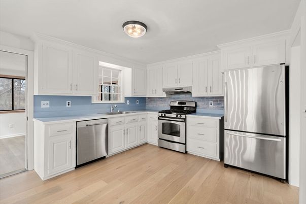 Interior, Kitchen, Stainless Steel Appliances, Wood Texture Flooring