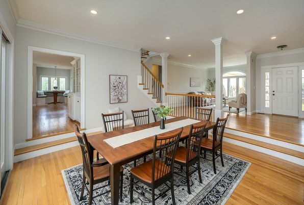 Dining room, Interior, Recessed Lighting, Wood Texture Flooring