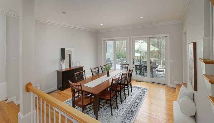 Dining room, Interior, Recessed Lighting, Wood Texture Flooring