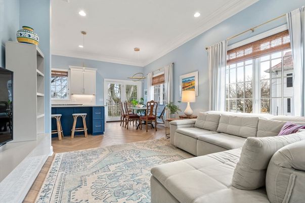 Dining room, Interior, Kitchen, Living room, Pendant Lights, Recessed Lighting, Wood Texture Flooring