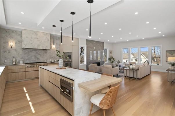 Interior, Kitchen, Living room, Pendant Lights, Recessed Lighting, Stainless Steel Appliances, Wood Texture Flooring