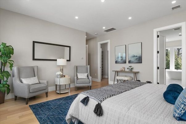 Bedroom, Interior, Recessed Lighting, Wood Texture Flooring