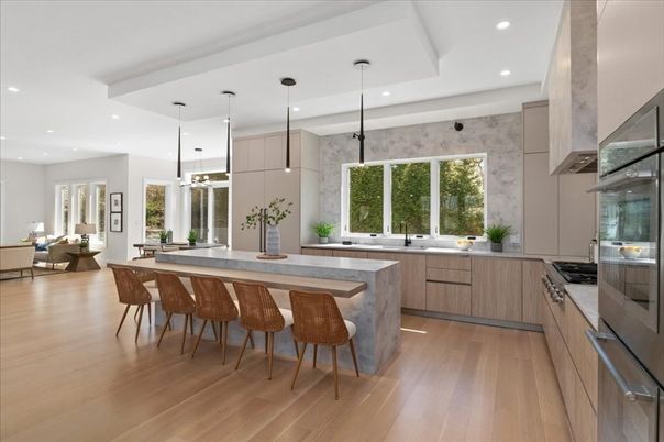 Interior, Kitchen, Living room, Pendant Lights, Recessed Lighting, Stainless Steel Appliances, Wood Texture Flooring