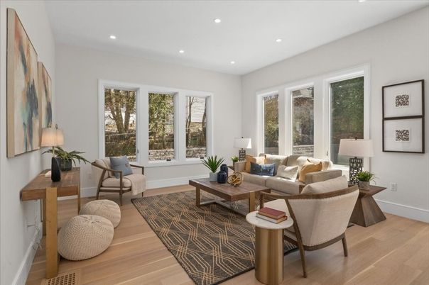 Interior, Living room, Recessed Lighting, Wood Texture Flooring