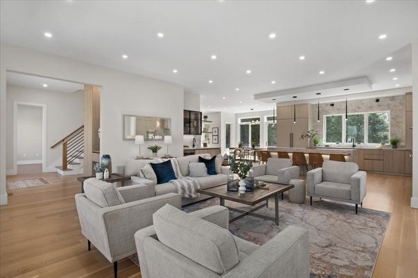 Dining room, Interior, Kitchen, Living room, Pendant Lights, Recessed Lighting, Wood Texture Flooring