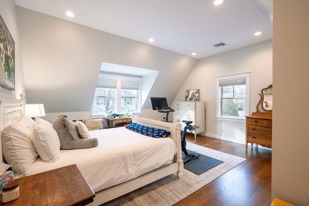 Bedroom, Fitness Equipment, Interior, Recessed Lighting, Wood Texture Flooring