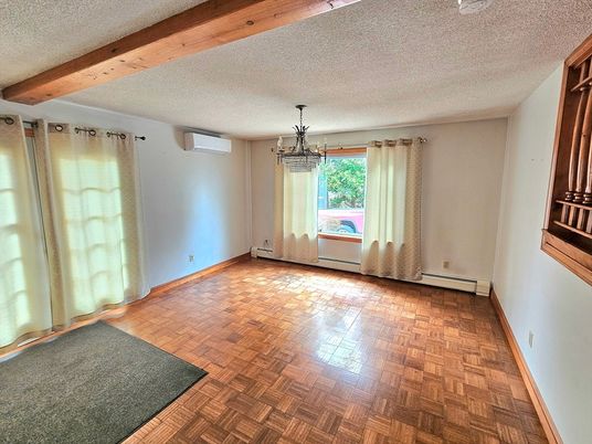 Empty room, Interior, Pendant Lights, Wooden Beams, Wood Texture Flooring
