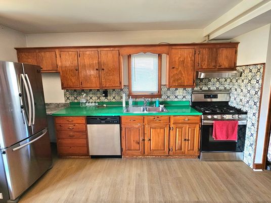 Interior, Kitchen, Stainless Steel Appliances, Wood Texture Flooring