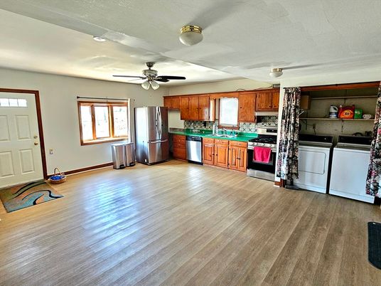 Interior, Kitchen, Stainless Steel Appliances, Wood Texture Flooring