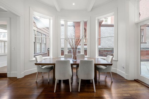 Dining room, Interior, Recessed Lighting, Wood Texture Flooring