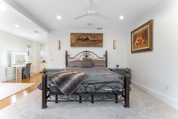 Bedroom, Interior, Recessed Lighting, Wood Texture Flooring
