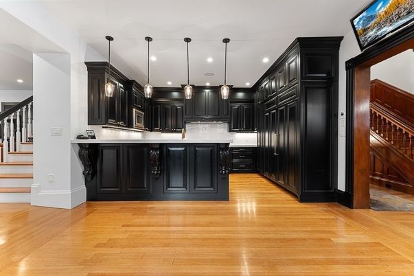 Interior, Kitchen, Pendant Lights, Recessed Lighting, Wood Texture Flooring