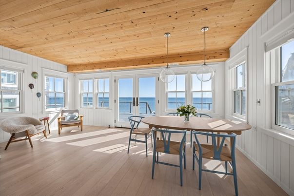 Dining room, Interior, Pendant Lights, Water, Wooden Ceilings, Wood Texture Flooring