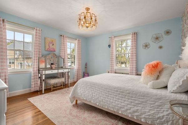 Bedroom, Chandelier, Interior, Wood Texture Flooring