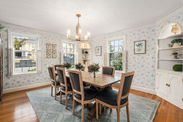 Chandelier, Dining room, Interior, Wood Texture Flooring