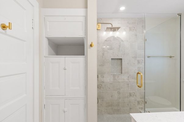 Bathroom, Glass Shower, Interior, Recessed Lighting