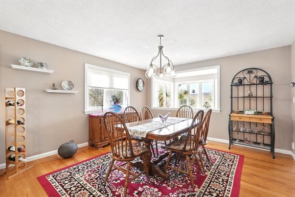 Dining room, Interior, Pendant Lights, Wood Texture Flooring