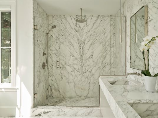 Bathroom, Glass Shower, Interior, Marble, Marble Walls
