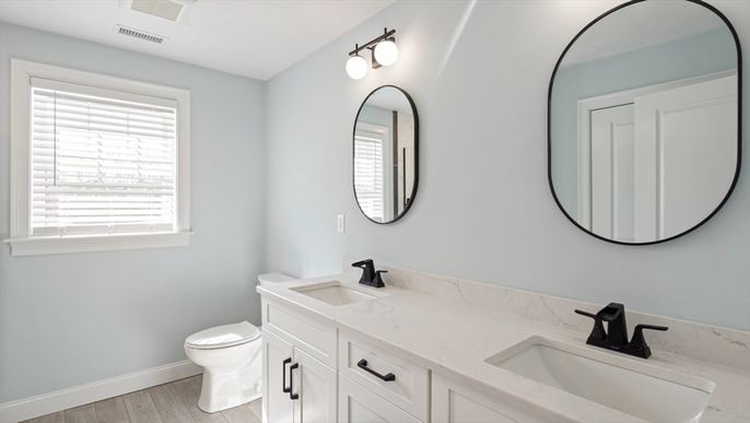Bathroom, Dual Sink Vanities, Interior, Wood Texture Flooring