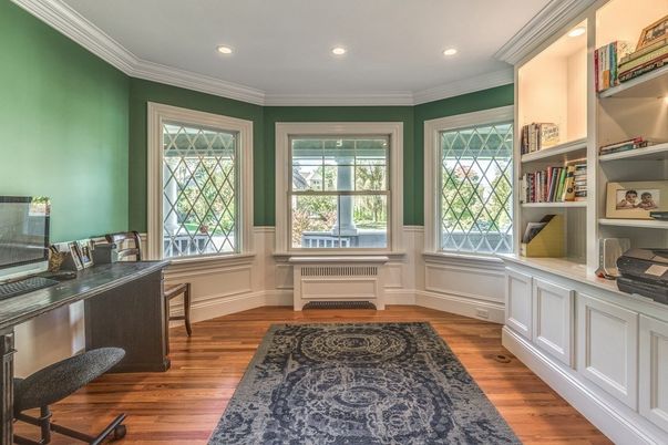 Home Office, Interior, Recessed Lighting, Wood Texture Flooring