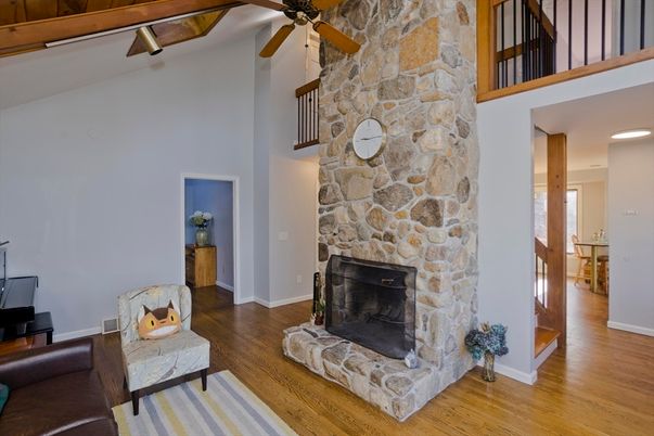 Fireplace, Interior, Stone Walls, Wood Texture Flooring