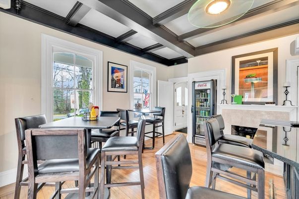 Dining room, Fireplace, Interior, Wood Texture Flooring