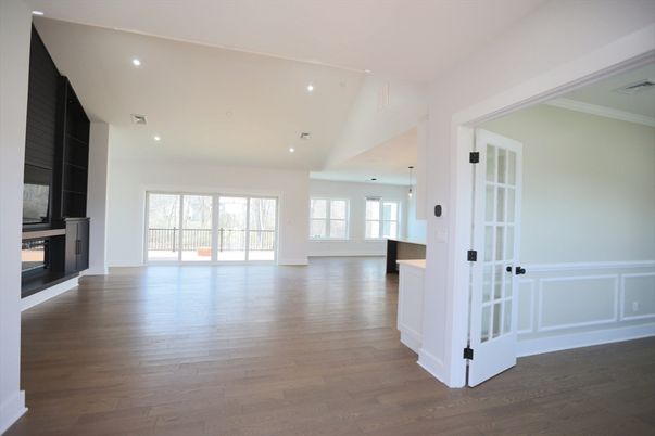 Empty room, Interior, Pendant Lights, Recessed Lighting, Wood Texture Flooring