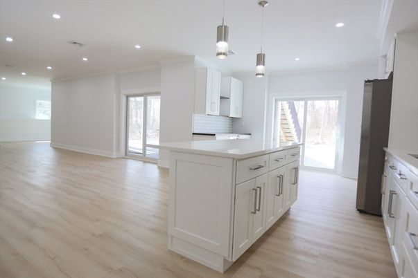 Interior, Kitchen, Pendant Lights, Recessed Lighting, Wood Texture Flooring