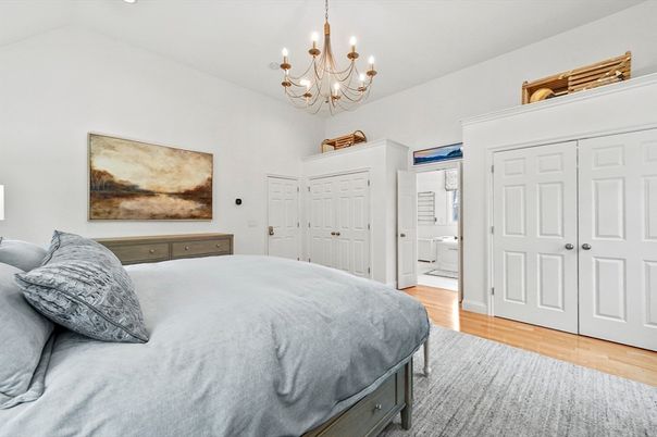 Bedroom, Chandelier, Interior, Wood Texture Flooring