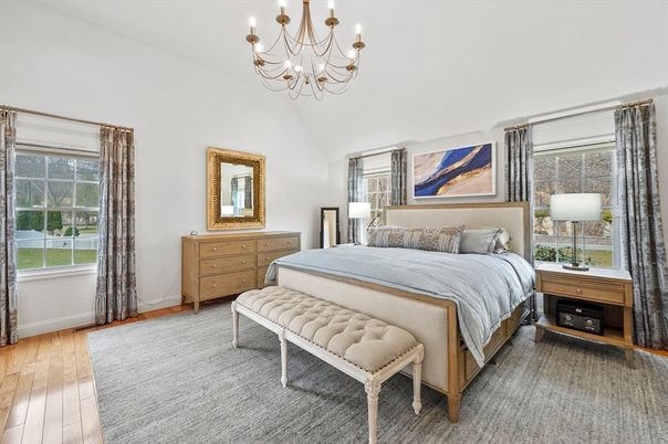 Bedroom, Chandelier, Interior, Wood Texture Flooring