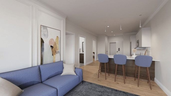 Interior, Kitchen, Living room, Pendant Lights, Recessed Lighting, Wood Texture Flooring