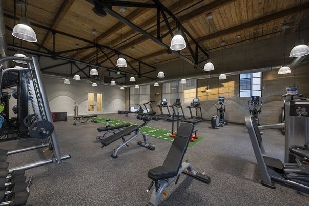 Fitness Equipment, Gym, Interior, Pendant Lights, Wooden Beams