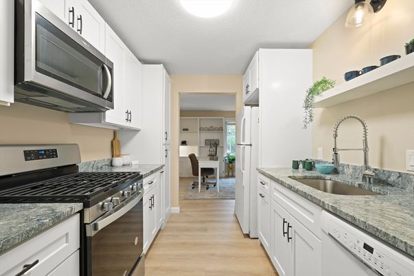 Interior, Kitchen, Stainless Steel Appliances, Wood Texture Flooring