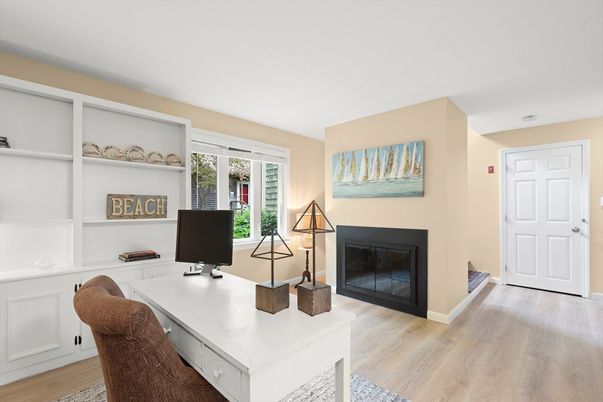 Fireplace, Home Office, Interior, Wood Texture Flooring