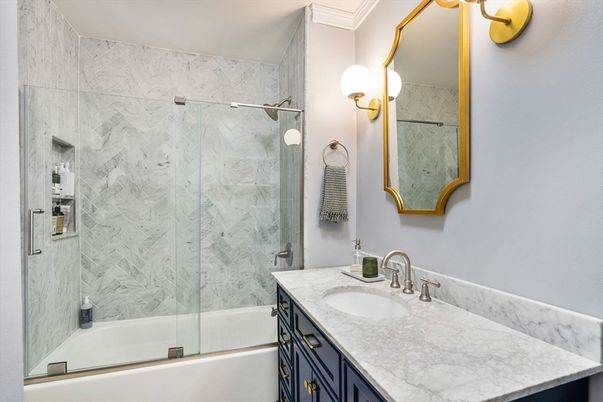 Bathroom, Glass Shower, Interior, Marble Walls