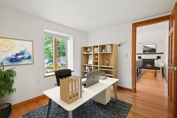 Fireplace, Home Office, Interior, Wood Texture Flooring