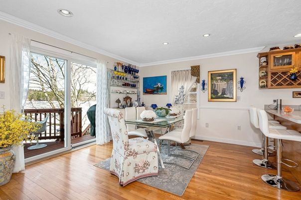 Dining room, Interior, Recessed Lighting, Wood Texture Flooring
