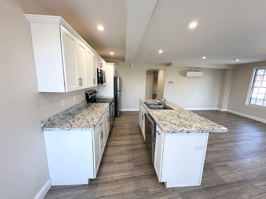 Interior, Kitchen, Recessed Lighting, Wood Texture Flooring
