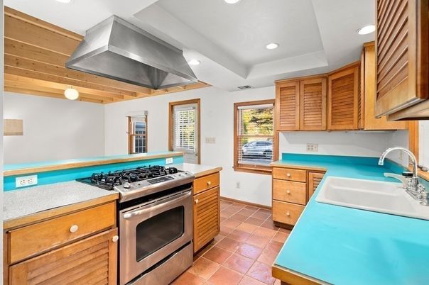Interior, Kitchen, Recessed Lighting, Stainless Steel Appliances, Wooden Ceilings
