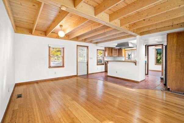 Empty room, Interior, Kitchen, Wooden Beams, Wooden Ceilings, Wood Texture Flooring