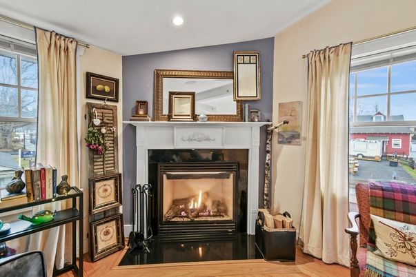 Fireplace, Interior, Recessed Lighting, Wood Texture Flooring