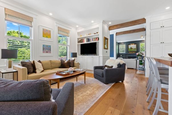Interior, Living room, Recessed Lighting, Wooden Beams, Wood Texture Flooring