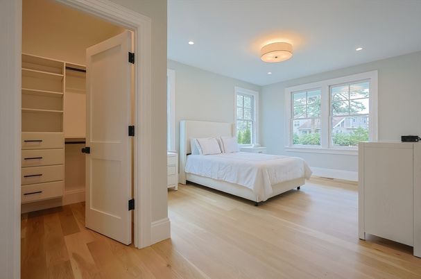 Bedroom, Interior, Recessed Lighting, Wood Texture Flooring