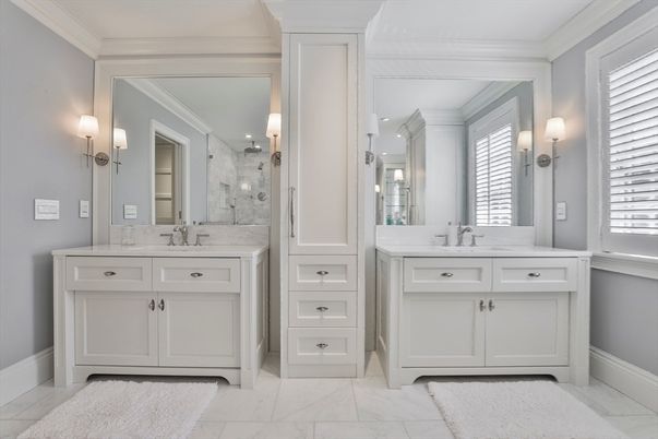 Bathroom, Dual Sink Vanities, Glass Shower, Interior, Marble