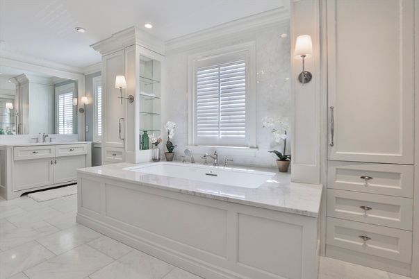 Bathroom, Dual Sink Vanities, Interior, Marble, Recessed Lighting