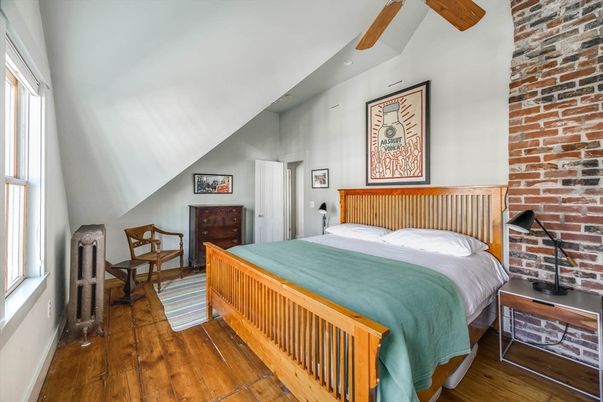 Bedroom, Interior, Stone Walls, Wood Texture Flooring